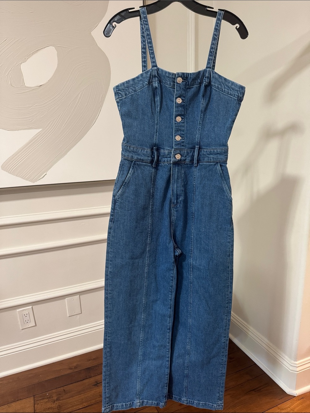 PAIGE Blue Denim spaghetti strap jumpsuit